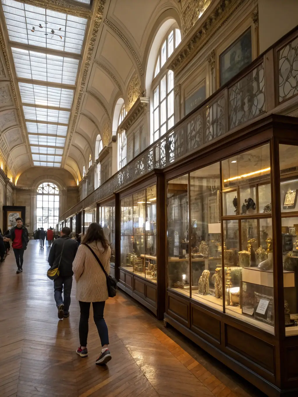 A classroom setting inside the château with a historian giving an interactive presentation to attentive students, surrounded by historical artifacts and educational displays.