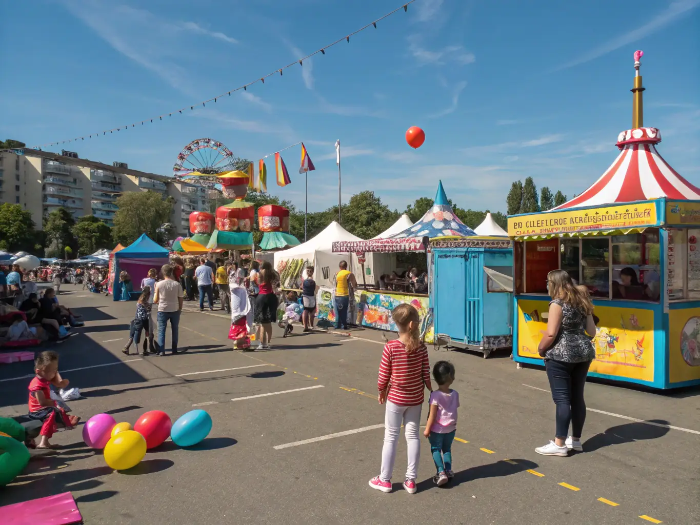 A lively outdoor cultural event at the château, with local musicians performing, families enjoying the festivities, and informational booths about regional history, capturing the spirit of community engagement and cultural celebration.
